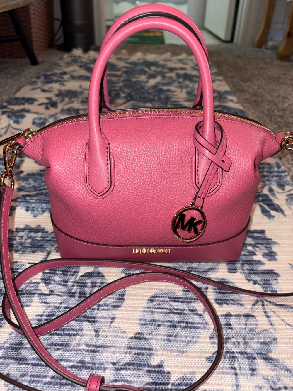 Michael Kors Hot Pink Pebbled Leather Satchel with Gold Accents